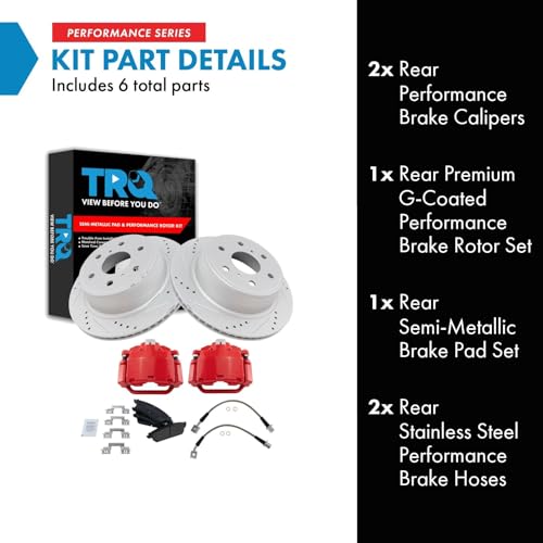 Image of TRQ Performance Rear Brake Pad and Rotor Set Semi Metallic Coated Rotors Calipers Compatible with 2007-2014 Cadillac Escalade Suburban 1500 Tahoe GMC Yukon 2007-2013 Yukon XL 1500 Chevrolet Avalanche