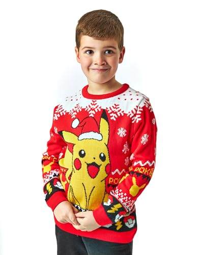 Pull de Noël Pokémon pour enfants : tricot à manches longues motif Pikachu