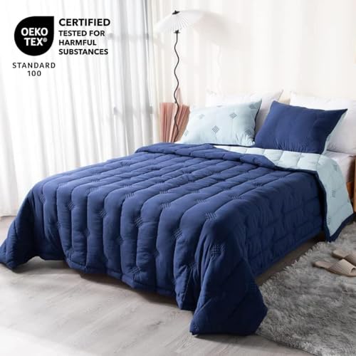 KASENTEX Quilt-Coverlet-Bedspread-Blanket-Set for All Season with Two Pillow Shams, Ultra Soft, Machine Washable, Microfiber Lightweight - Solid Color (Navy Blue/Light Blue, King + 2 King Shams)