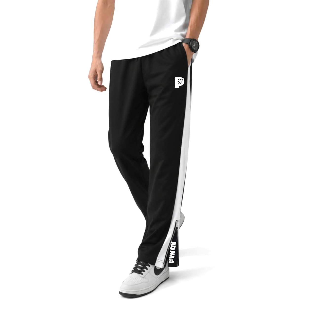 pynak Men's Nylon Terry Boot Cut Track Pants | 250+ GSM Active Wear for Gym, Running, Workout, Sports & Casual Wear | Solid Black | Comfortable Stretch Lower with Side Zip-picture-32