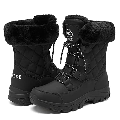 Earlde Women’s Snow Boot With Waterproof Lace Up Mid-Calf Outdoor Winter Deep Tread Rubber Sole #TOP2