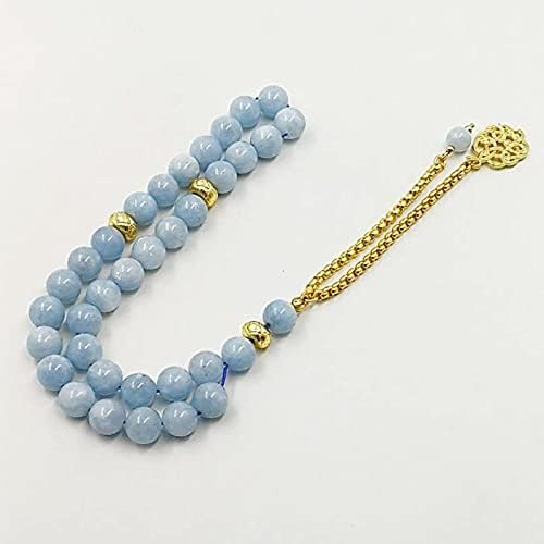 ALBASHAN Natural Aquamarine stone Tasbih Bracelet Man misbaha Special islamic Gift for muslim 33 45 66 99 prayer beads Gold accessories tassel rosary bead