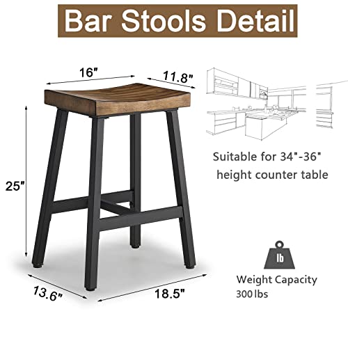 Oulluo Black Bar Stools, Counter Height Bar Stools, Set Of 2, Brown Solid Wood Saddle Stools With Metal Legs, 24 Inch Kitchen Counter Stools, Stools For Dining Room Kitchen Island, Pub,Bar,521P-Bbwd #TOP2
