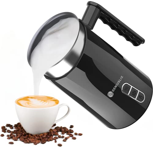 Geniuslix Milk Steamer And Frother 10.1 Oz – This Electric Milk Frother 500W Makes Soft Hot Or Cold Foam Maker For Your Latte, Cappuccino And Macchiato - Automatic Milk Steamer With Ergonomic Handle. #TOP3