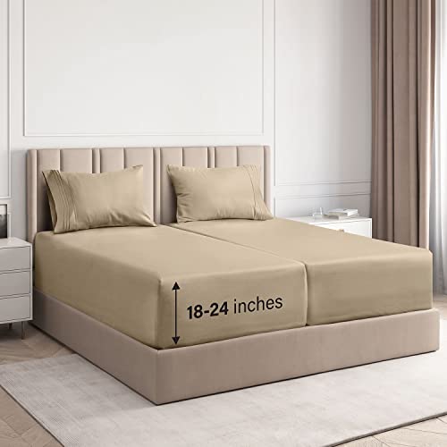 Extra Deep Pocket Sheets - 5 Piece Sheet Set - Split King Size Sheets Deep Pocket - Extra Deep Bed Sheets - Deep Split King Fitted Sheet Set - Super And Ultra Deep Sheets - For Extra Deep Mattress #TOP17