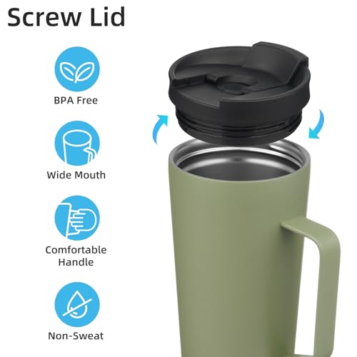 Image of Konokyo 26 oz Insulated Tumbler with Handle & Straw, Stainless Steel Mug