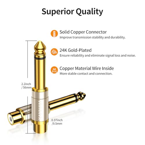 Adaptador Conector RCA Hembra a 1/4" 6.35mm TS Macho Pack de 2 miniatura 3