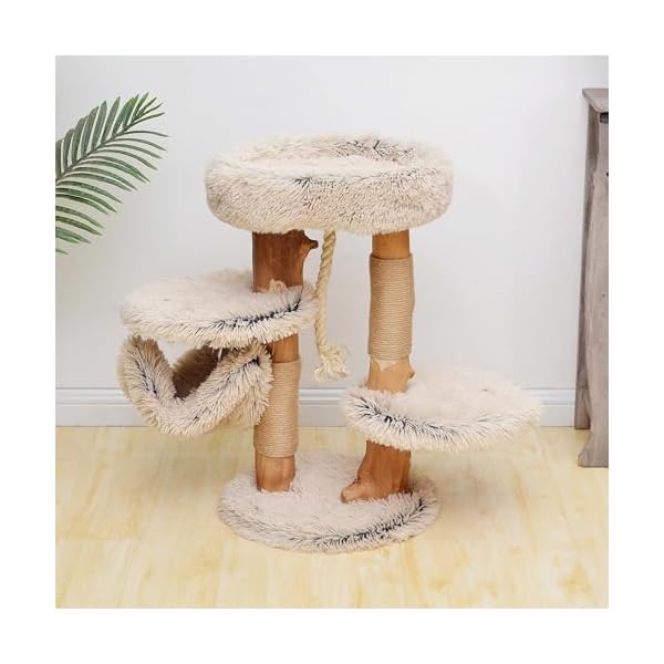 Fudajo Designer-Kratzbaum 87,5 cm mit Plüsch und Birnbaumholz Stamm Katzenkratzbaum mit Hängematte – Bild 5