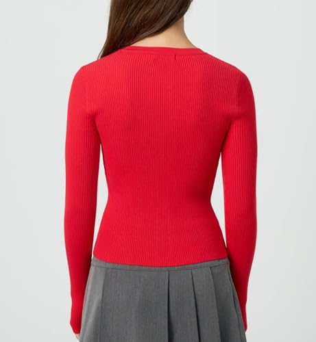 Image of Cioatin Women Long Sleeve Button Up Ribbed Knit Crop Cardigan Y2K Slim Fit Round Neck Sweater Tshirt Fall Going Out Tops