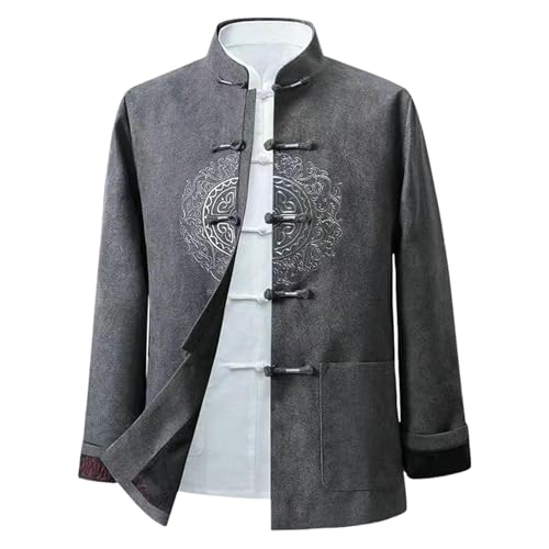 Veste Tang Homme Style Chinois Broderie Automne Manteau Manches Longues