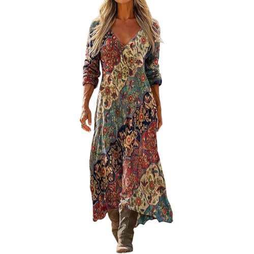 Long Fall Dresses for Women, Embroidered Boho Dresses