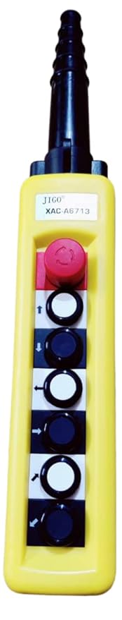 Dehmy Rain Proof Single Row Single Speed Pendant Station Hoist Crane 6 Push Button Switch with Mechanical Interlock and Emergency Stop (6+1) Button