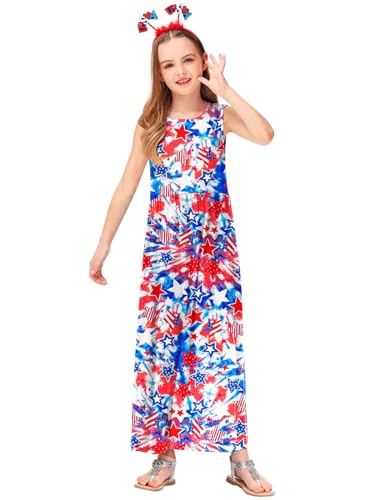 Image of Deerose Girls Maxi Dress Short Sleeve Casual Long Dresses with Pockets 5-14 Years