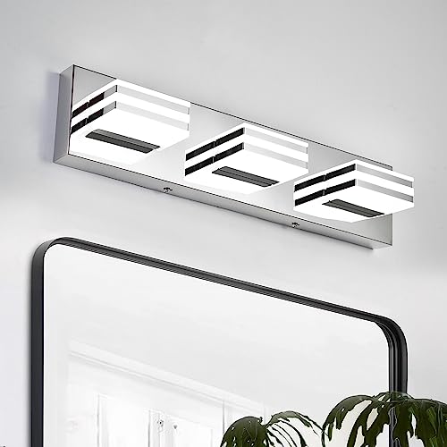 Yumcrelect Led Vanity Lights, 18W Mirror Front Vanity Lamp Modern Acrylic Stainless Steel Bath Wall Vanity Lighting Over Mirror Acrylic Lighting Fixtures (3 Lights) #TOP1