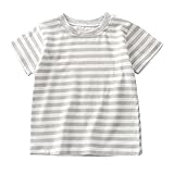 半袖Ｔシャツ ボーダー 男の子 夏 女の子 インナー 春夏 スポーツ カジュアル クルーネック トップス 人気 面白い 快適 通気性 プリント 子ども服 萌え バックプリント 子供服 服 小学生 幼稚園 春 ダンス ジュニア(120,グレー)