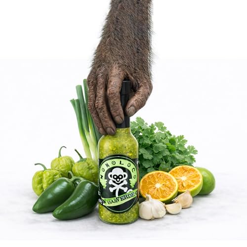 Image of Monoloco Hot Green Sauce Vegan Gluten-Free with Jalapeno, Panamenian Scotch Bonnet Peppers, Green Onions, Coriander and Garlic, Costa Rica Medium Spicy Sauce Viejo Verde, Pack of 1 (150ml / 5oz)