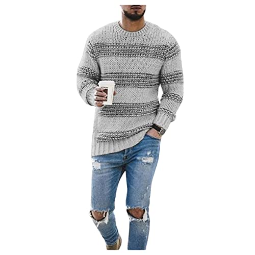 Top De Malha Para Homens, Suéter De Pulôver Listrado Casual E Outono, Suéter De Inverno Esbelto