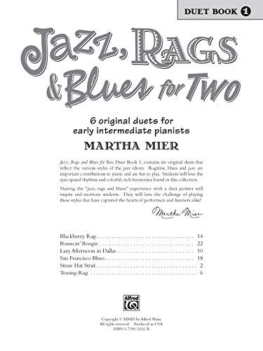 Jazz, Rags & Blues for Two, Book 1: 6 original duets for early intermediate pianists