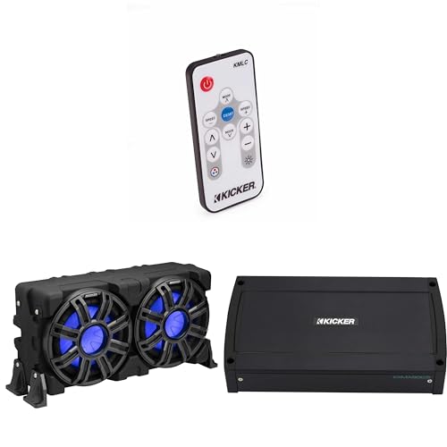 Kicker 51MWLE104 - MWE 10-Inch Loaded Premium Marine Sub Encl w/Passive Radiator 4ohm & 48KXMA9005 Marine Amp Bundle (Includes LED Remote)