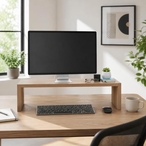 Image of FURNEASER Fluxi Wooden Monitor Stand Organizer Desktop Organizer Monitor Riser Laptop Stand, Desk Table Top Organiser ( Exotic teak )