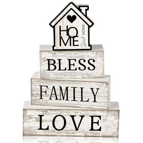 Yuntau 4 Pcs Farmhouse Wooden Tabletop Decor Sweet Home Tiered