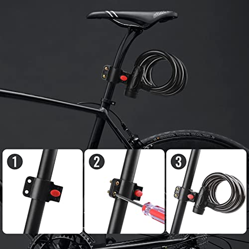 Candado Bicicleta, [Larga-1.8M] Diyife Candado de Cable, Impermeable Cadena Bici, Candados Antirrobo Bicicletas con Montatura, Largo Exterior Candado de Cable MTB Patinete Carretilla Bici - imagen 5