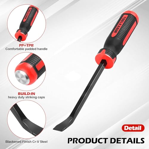 Image of TOOLEAGUE Utility 3Pcs Pry Bar Set,8 inch,12 inch,18 inchMechanic Hand Tools with Thicker Strike Cap Handle,Heavy Duty Pry Bar Tools for Automotive,Black and Red