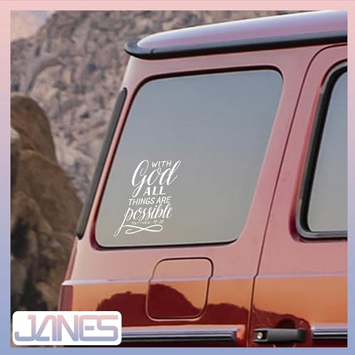 Image of JANES Matthew 19:26 with God All Things are Possible Decal, UV DTF Transfer Car Decal, Scripture Car Window Stickers, God Car Decals for Women Men, Christian Car Stickers, Faith Car Decals for Trucks