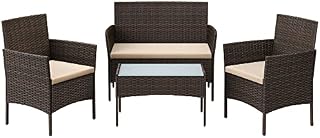 SONGMICS Garden Furniture Sets, Polyrattan Outdoor Patio Furniture, Conservatory PE Wicker Furniture, for Patio Balcony Backyard, Brown and Taupe GGF002K01