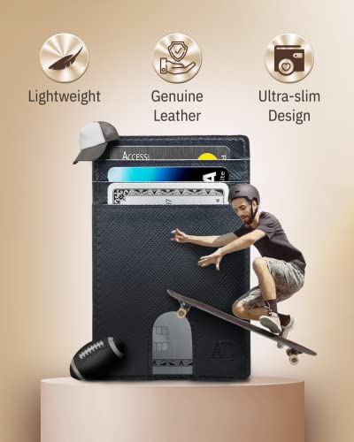 Access Denied Real Leather Slim Minimalist Mens Wallet - Thin Front Pocket Rfid Credit Card Holder Wallets For Men Holiday Gifts For Him #TOP1