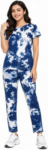 Women's Tie-Dye Printed Night Suit Set,Snowfall Fabric, Sleepwear, Half Sleeve T-Shirt and Pajama, Comfortable Lounge Wear-image-37