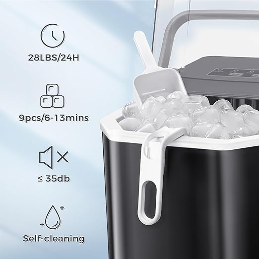 Antarctic Star Countertop Ice Maker,26lbs/24hrs,9 Bullet Ice Cubes Every 6 Minutes,S/L,Self-Cleaning Countertop Ice Makers With Basket And Scoop,Perfect For Home, Kitchen, RV, Camping (Black) on Fridge.com - View 3