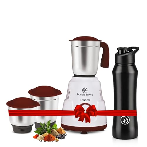Image of London 750W Juicer Mixer Grinder With Hold & Cold Water Bottle 1Ltr Combo | 3 Jar | Perfect for Juicing, Mixing, Blending | Stainless Steel Blades | Red & White | 2 Years Warranty
