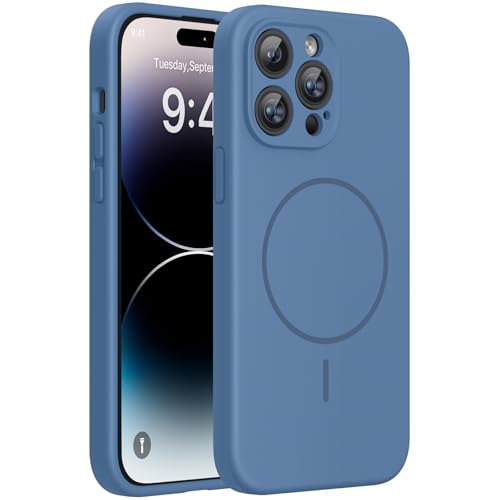Image of Miracase Magnetic for iPhone 14 Pro Max Case, [Soft Anti-Scratch Microfiber Lining], Compatible with MagSafe, Silicone Shockproof Protection Phone Case for iPhone 14 Pro Max,Glass Blue