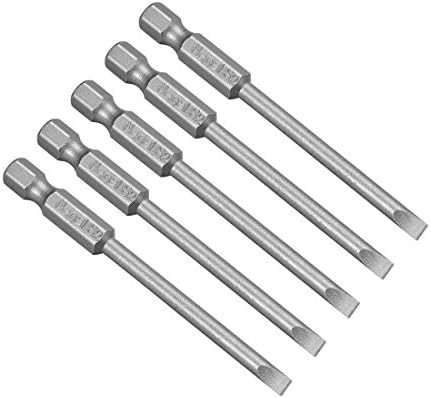 sourcing map 5 Pcs 4mm Slotted Tip Magnetic Flat Head Screwdriver Bits, 1/4 Inch Hex Shank 3-inch Length S2 Power Tool
