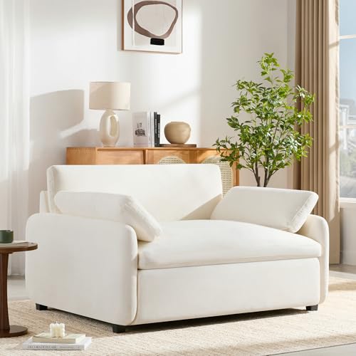 LUMISOL Chenille Single Sofa Chair with 2 Pillows, Wide and Deep Seat Accent Chair, Oversized Upholstered Comfy Armchair, Couch Lounge for Living Room Apartment, Cream