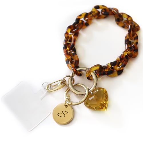 Custom Engraved Acrylic Wristlet with Keychain and Cell Phone Tether Lanyard (Tortoise)