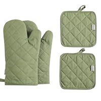 Ofenhandschuhe und Topflappen, 4-teiliges Set, hohe Hitzebeständigkeit, 500 Grad, extra dick, lang, Küchen-Baumwoll-Ofenhandschuh zum Kochen (30,5 cm, grün)