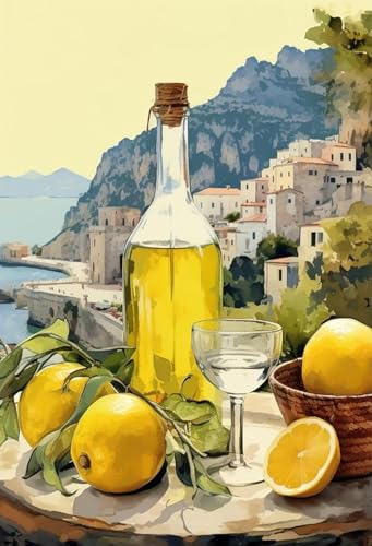 GemZono Diamond Art Kits for Adults Italian Limoncello 5D Diamond Painting Kits for Adults DIY Full Round Drill Carton Diamond Art Pictures for Home Wall Decoration(12x16 inch)