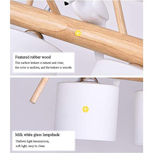 Lámpara de techo de pájaro en madera noble y vidrio opalino regulable 2 luces 6