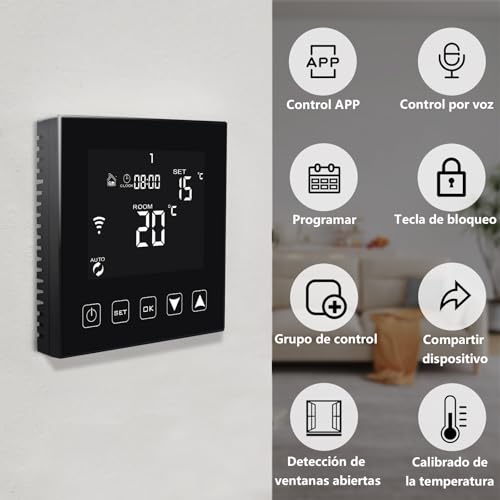 Miniatura 2 de Ketotek Intelligente Termostato Wifi Para Caldera A Gas Acqua 3a Compatibile Con Alexa Echo Google Assistant Tuya, Termostato Ambiente Programmabile Con Controllo Vocale App Negro