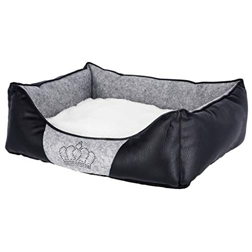 Kerbl Pet Kuschelbett Chiara 55x45x18cm, grau/schwarz mit Strasskrone