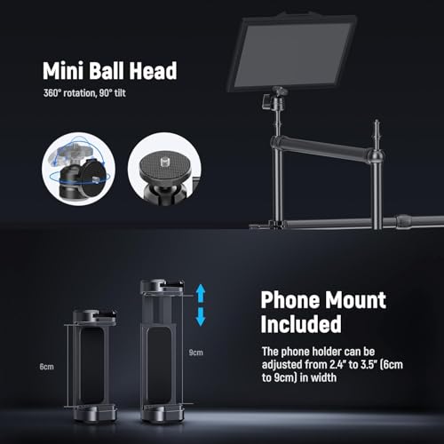 NEEWER Overhead Camera Mount Rig with Dual Ball Head Super Clamp/Phone Holder/C Clamp for Desktop Top Down Shots, Metal Multi Device Mount Platform for Photography Live Streaming Video Making, NK003 by NEEWER - Image 8