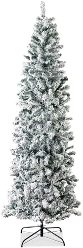 Best Choice Products Flocked Pencil Christmas Tree, Unlit Slim Ar...