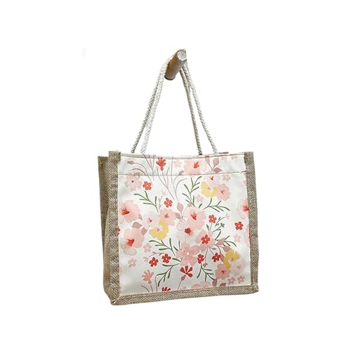 YINUK Floral Canvas Bag Women'S Bag Small Fresh Shoulder Bag Fashionable Tote Bag Large Women Shopping Bag(Pink,Zipper style)
