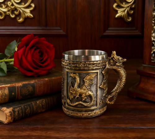 Taza medieval dragón de acero y resina 14oz miniatura 3