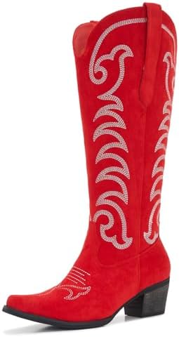 Botas femininas plus size de camurça de camurça larga – Botas cau...