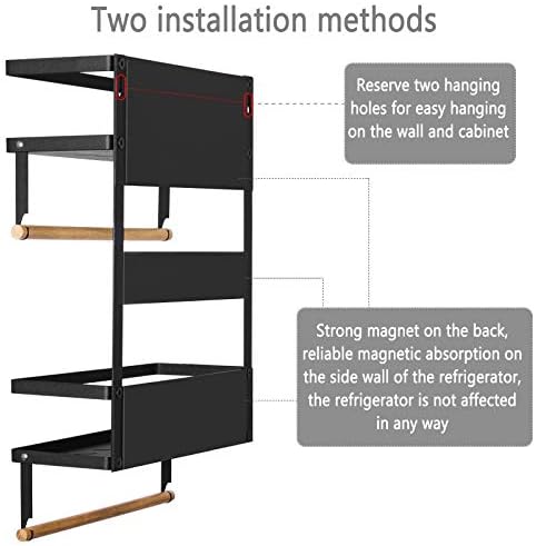 SaiXuan 5 Tier Refrigerator Magnetic Spice Rack,Multi Use Refrigerator Side Shelf,Sidewall Storage Holder,Washing Machine Storage,Fridge Hanging Rack(Black)
