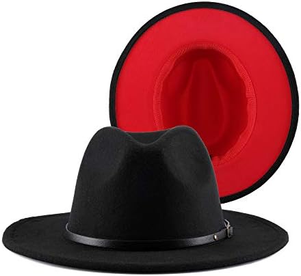 FALETO Two Tone Red Bottom Wide Brim Wool Felt Fedora Hat Panama Hat Casual Jazz Hats for Men Women