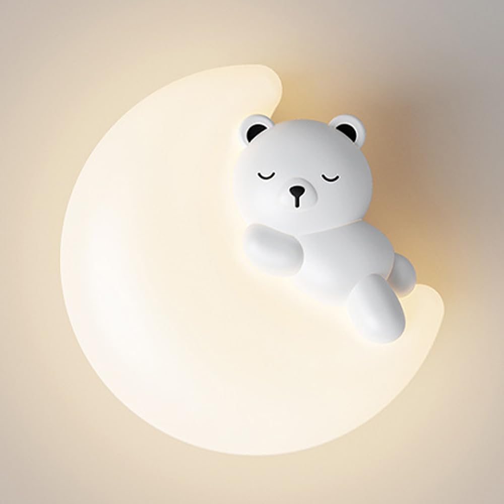 Light Cute Bear Sconce Girls Child's Lamp for Bedside, Cartoon Rabbit with Acrylic Shade, Kid's Boys Room Modern 12W LED Wall Light